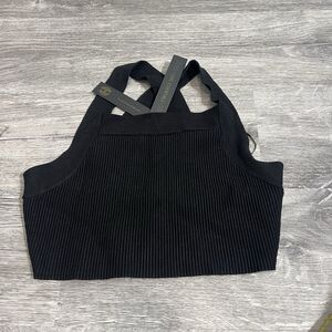 HOUSE‎ OF HARLOW Revolve Black Cross Back Crop Knit Top Ribbed Luxe NWT Medium
